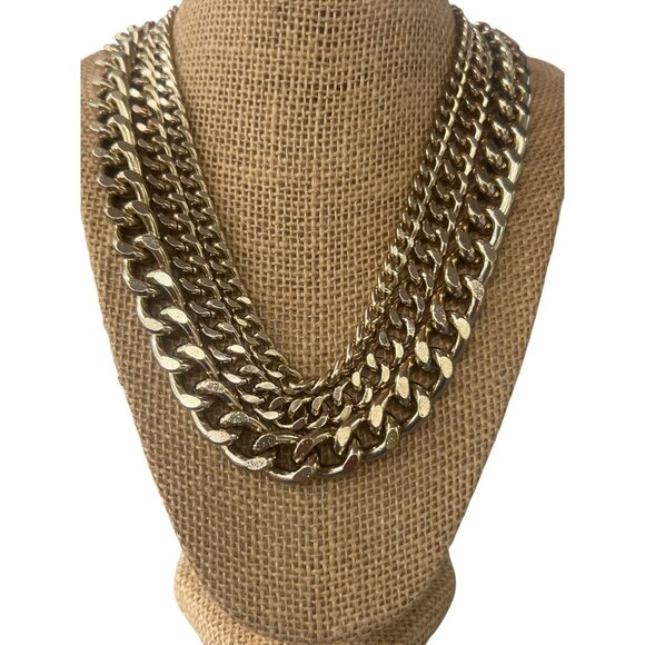 BaubleBar Gold Tone Multi Strand Chain Link Necklace Flat 3 Sizes Adj  26"+2.5" - Picture 1 of 4